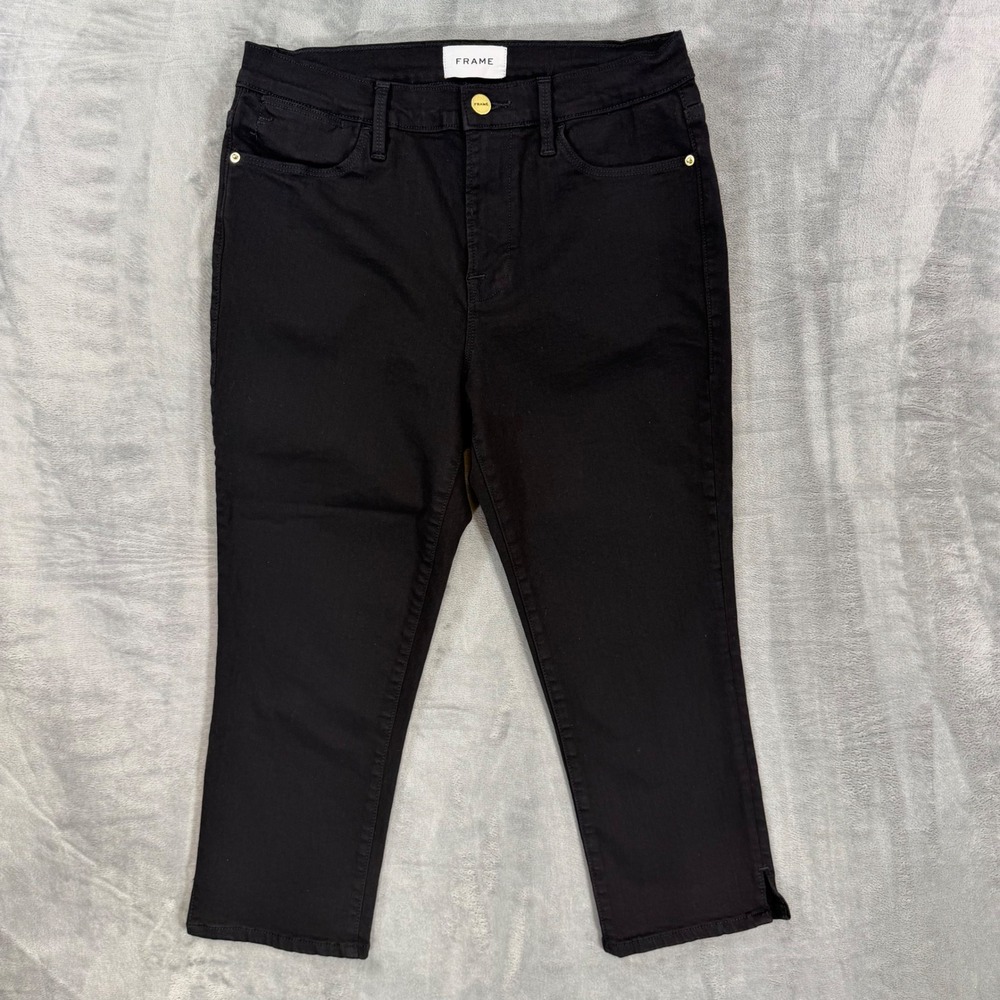 FRAME High Rise Cropped Straight Jeans Women's Size 29‎ Black Denim Pants